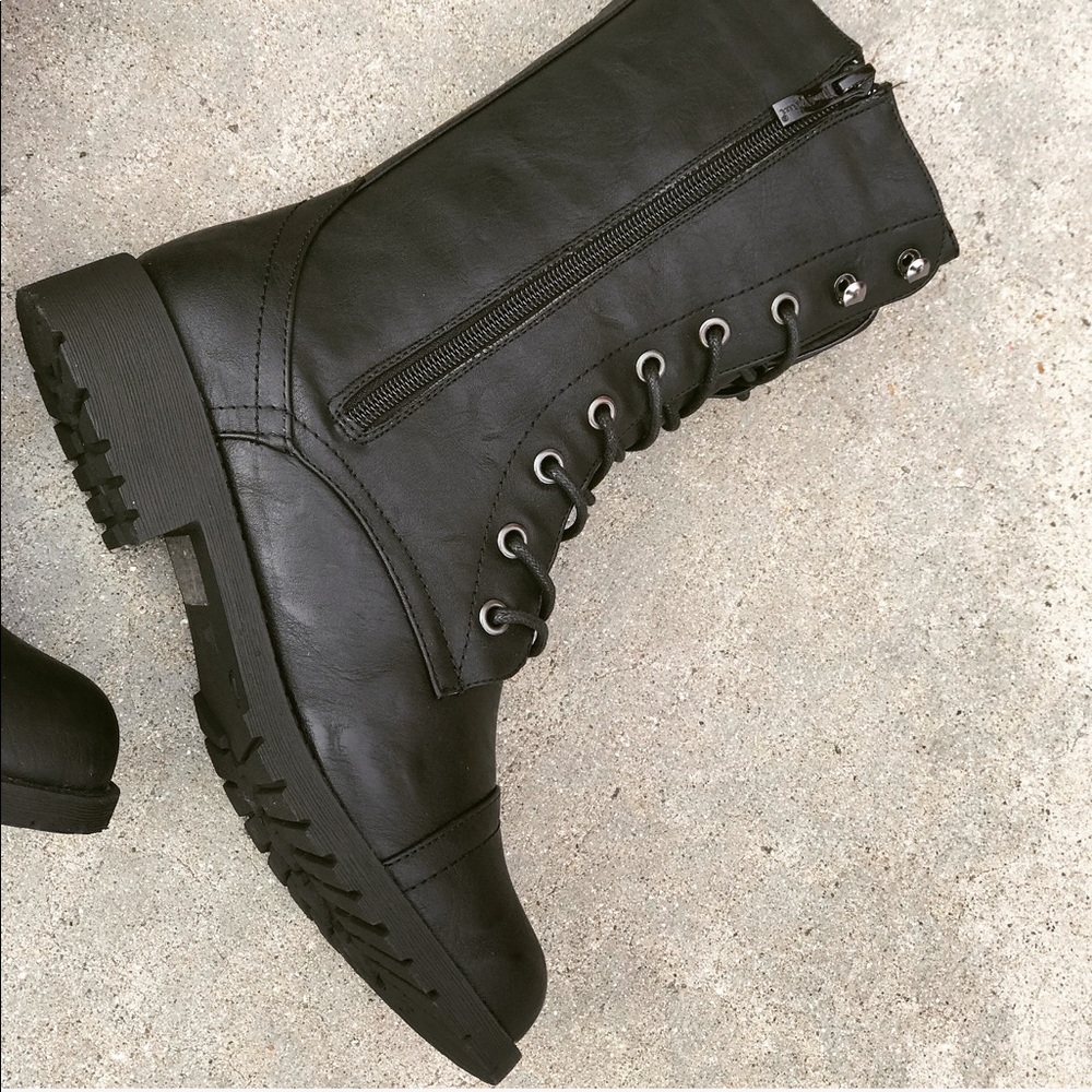 Combat Black Block Lug Heel Military Moto Boots 10 - Picture 4 of 8